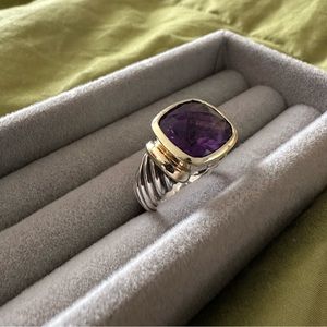 David Yurman Purple Amethyst Sterling Silver & 14k Yellow Gold Cable Ring Size 7